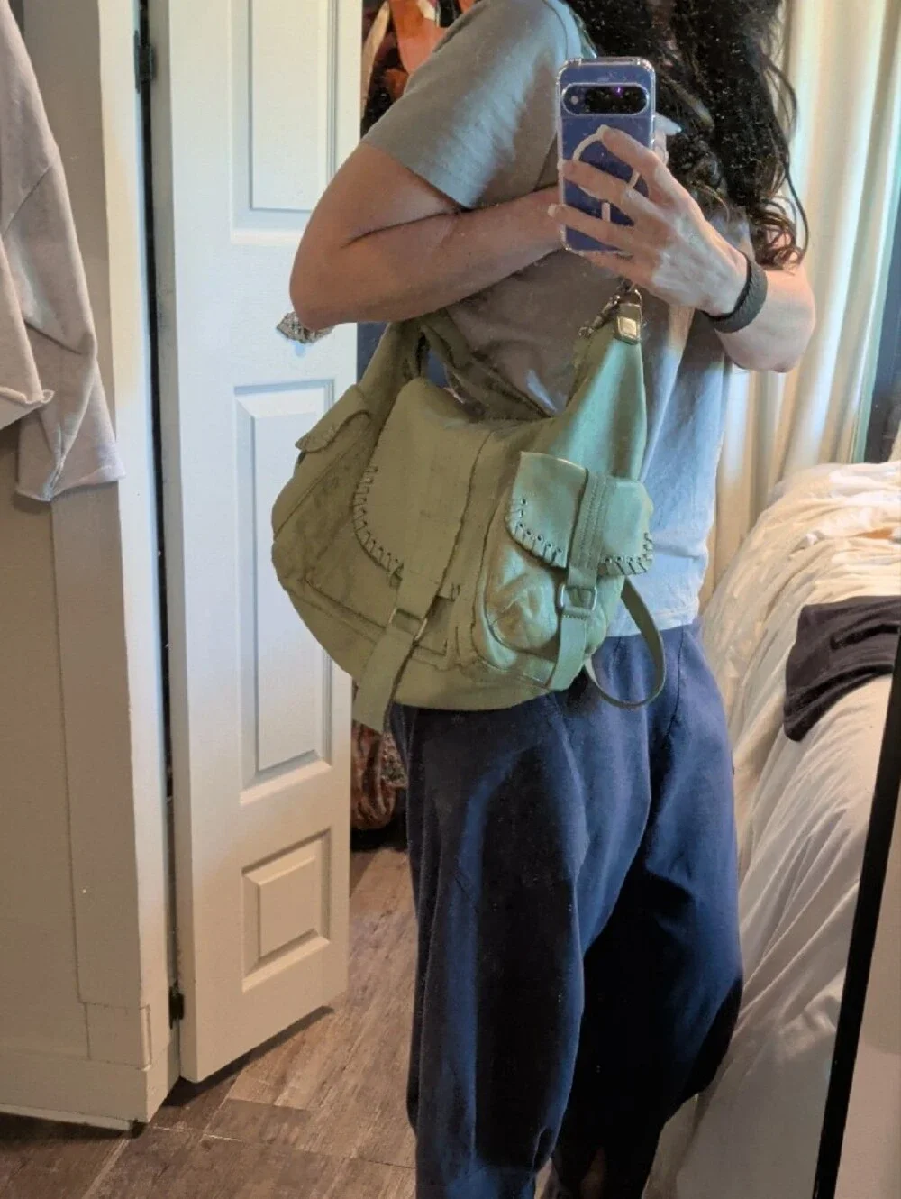 We The Free Soft Mint Green Women's Leather Shoulder Bag - Soft Hobo Style